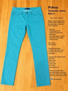Prana Turquoise Straight-Leg Jeans